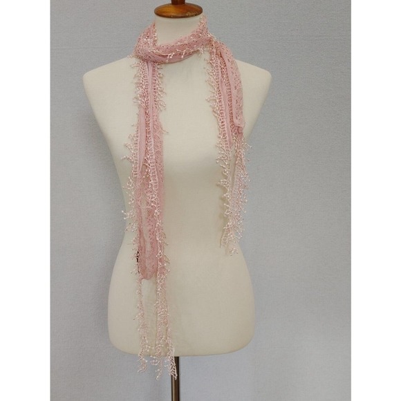 Lacey Pink Fringe Coldwater Creek Scarf 7.5 x 54 Versatile - Picture 3 of 4